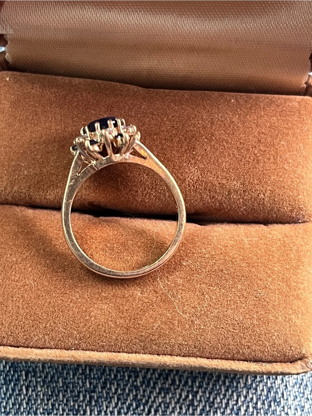 Blue Sapphire Halo Ring in Yellow Gold